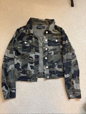 Jou Jou Camouflage Denim Jacket - Olive & Black